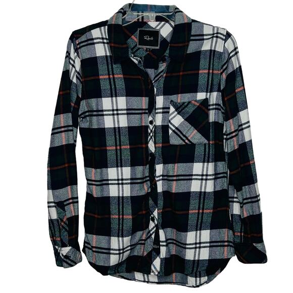 Rails Hunter Plaid Shirt Women’s S Forest Navy Stone Flannel Rayon Academia - Picture 2 of 7